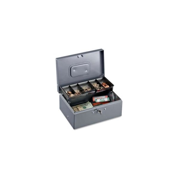 Sparco Steel Cash Box w/5 Compartment Tray Keyed Lock, 11-13/32"W x 7-1/2"H x 3-13/32"H, Gray 15507 - main
